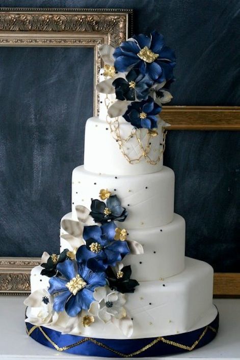 Navy Blue and Gold Wedding Cake