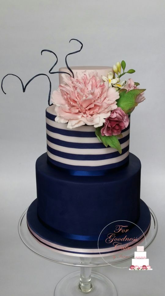 Navy Blue and White Birthday Cake