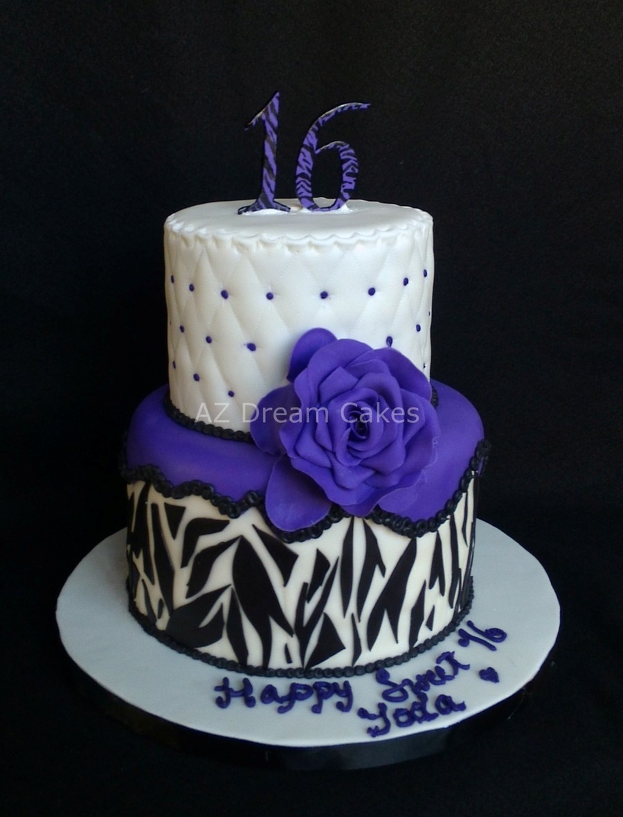 Purple and Black Zebra Sweet 16 Cake