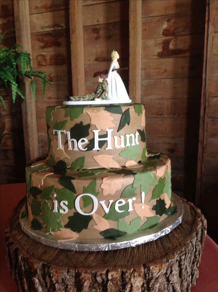 The Hunt Is Over Camo Wedding Cake