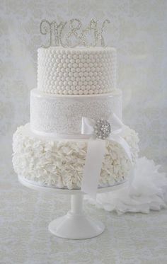 White Wedding Cake with Fondant Ruffles White Wedding Cake with Fondant Ruffles