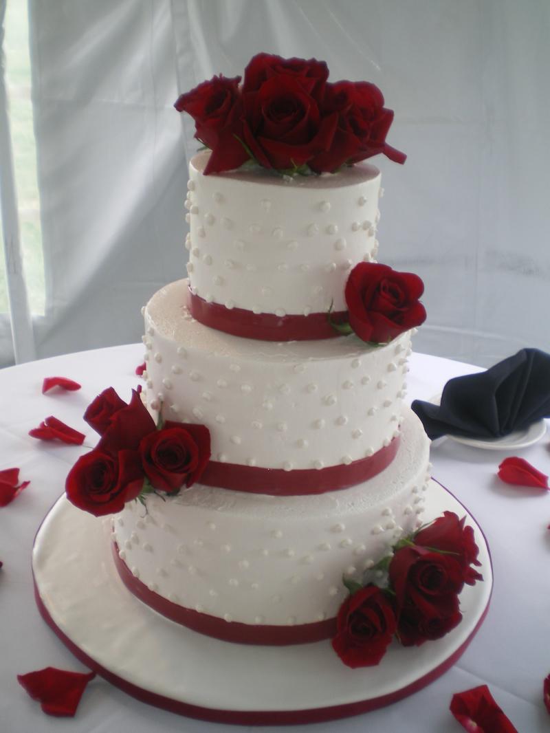 3 Tier Wedding Cake with Red Roses 3 Tier Wedding Cake with Red Roses