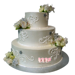 3 Tier Wedding Cake with Roses Image 3 Tier Wedding Cake with Roses Image