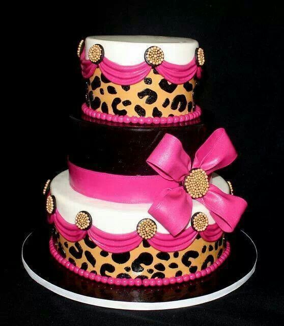 Pink and Cheetah Print Cake