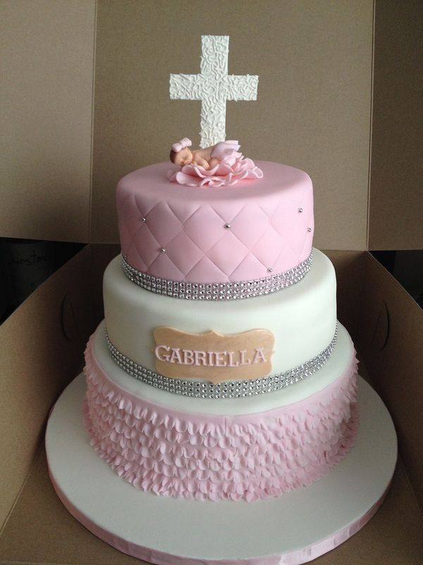 Pink and White Baptism Cake Pink and White Baptism Cake