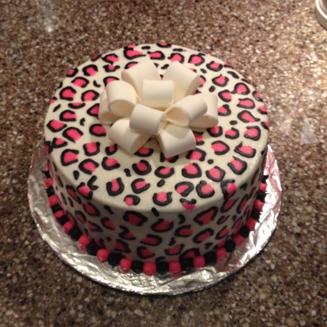 Pink Cheetah Print Birthday Cake