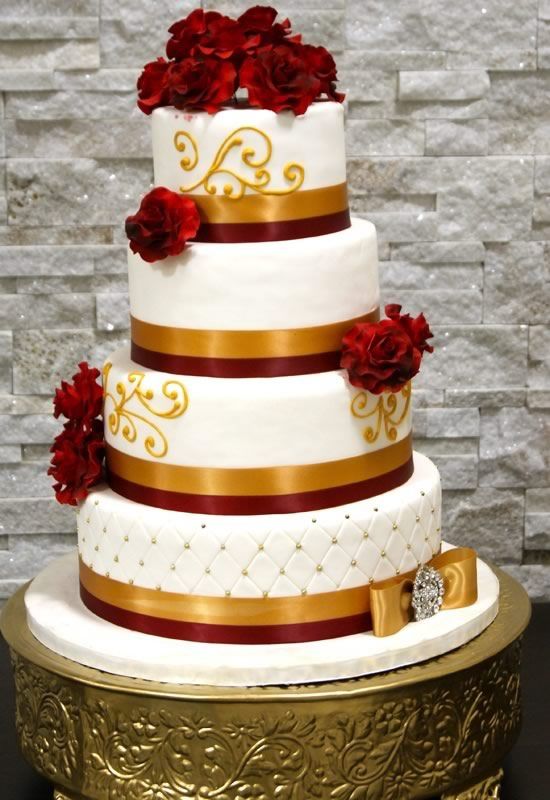 Red White and Gold Wedding Cake