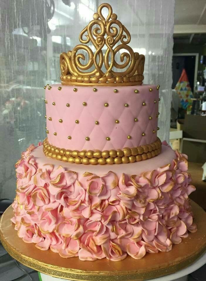 White Gold and Pink Baby Shower Cakes