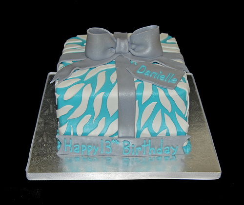 Blue and White Birthday Cake