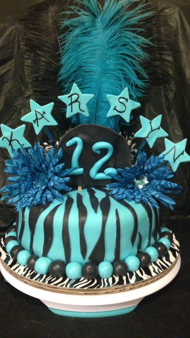 Blue Zebra Print Birthday Cake