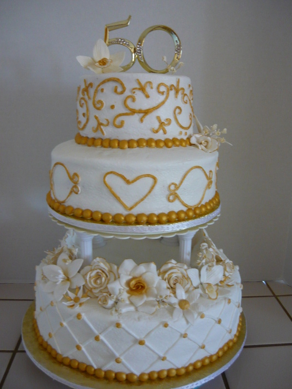 Golden Wedding Anniversary 2 Tier Cake Golden Wedding Anniversary 2 Tier Cake