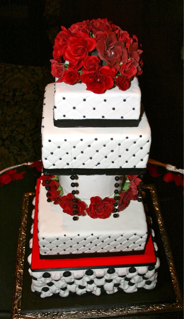 Red with Black and White Wedding Cake