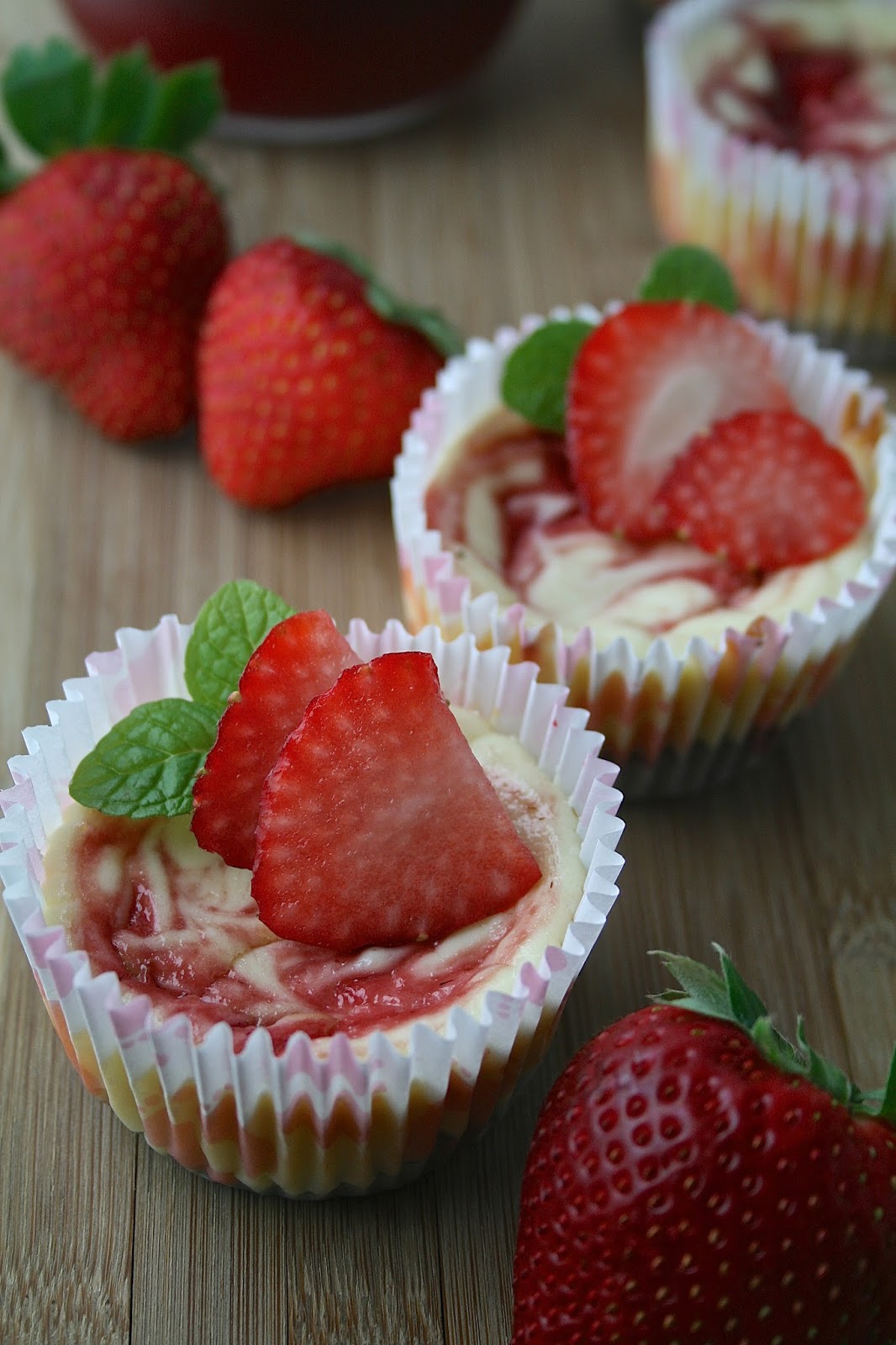 Strawberry Swirl Mini Cheesecakes Strawberry Swirl Mini Cheesecakes