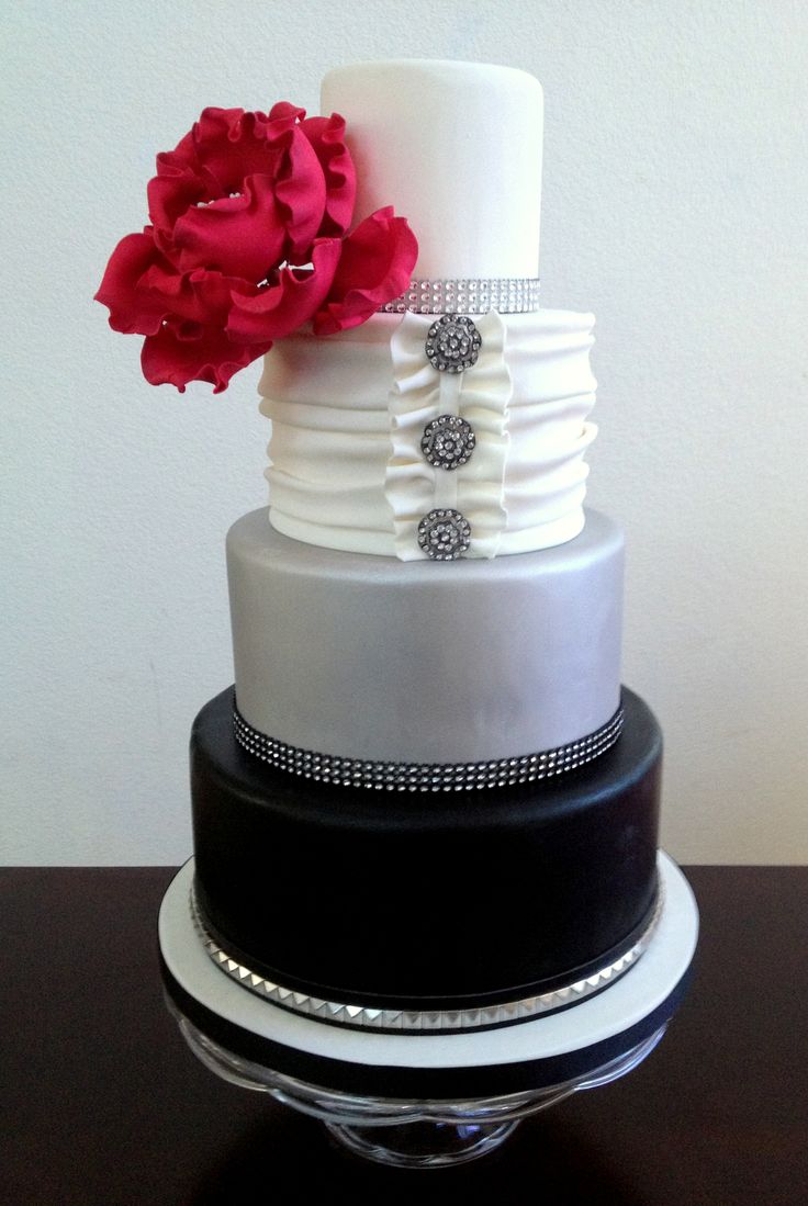 Black White and Silver Wedding Cake Black White and Silver Wedding Cake