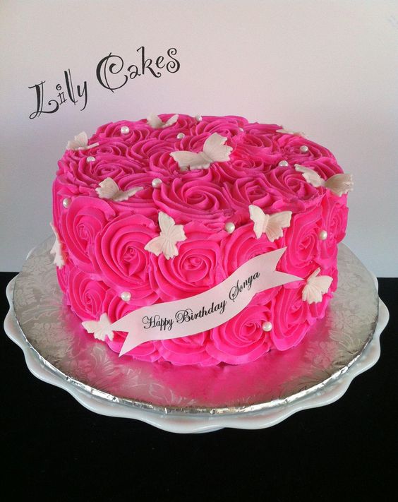 Hot Pink Birthday Cake with Roses Hot Pink Birthday Cake with Roses