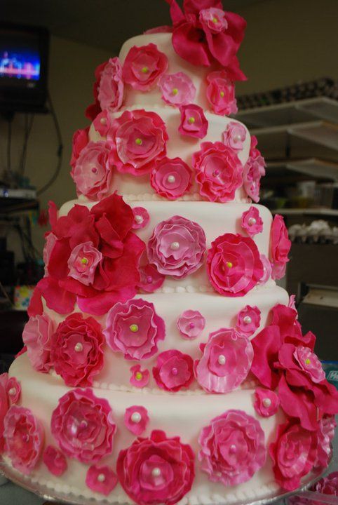 Hot Pink Wedding Cake with Flowers Hot Pink Wedding Cake with Flowers