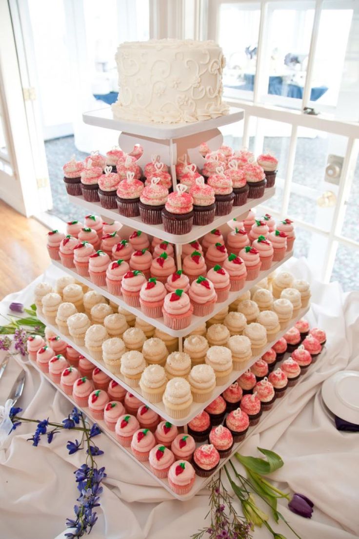 Peach Wedding Cake and Cupcakes Peach Wedding Cake and Cupcakes