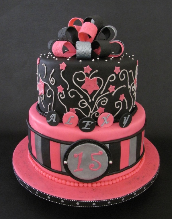 Pink and Black Quinceanera Cake Pink and Black Quinceanera Cake