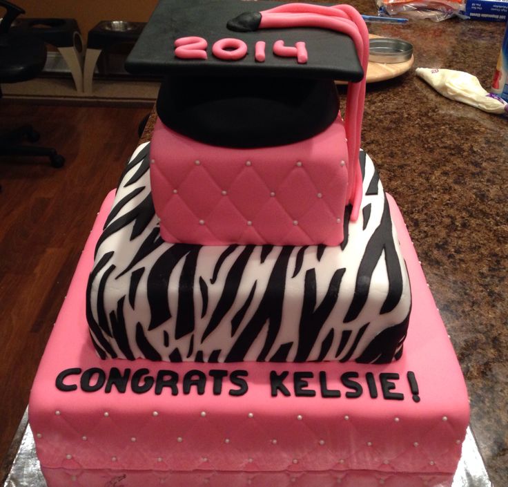 Pink Zebra Graduation Cake