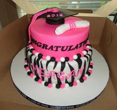 Pink Zebra Print Graduation Cake