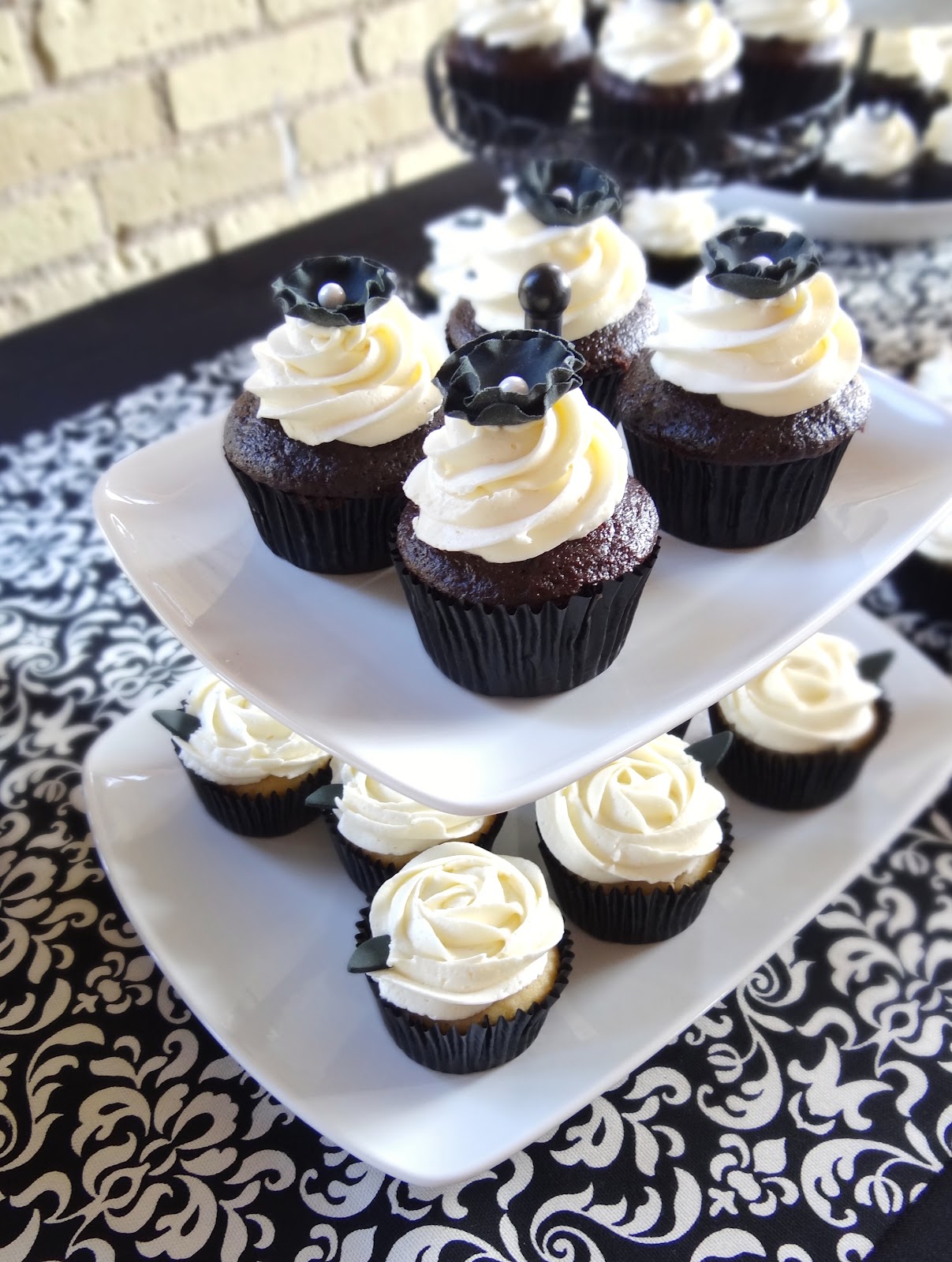 Black and White Cupcake with Rose