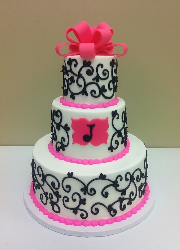 Pink Black Scroll Cake Pink Black Scroll Cake