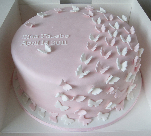 Pink Christening Cake with Butterflies Pink Christening Cake with Butterflies