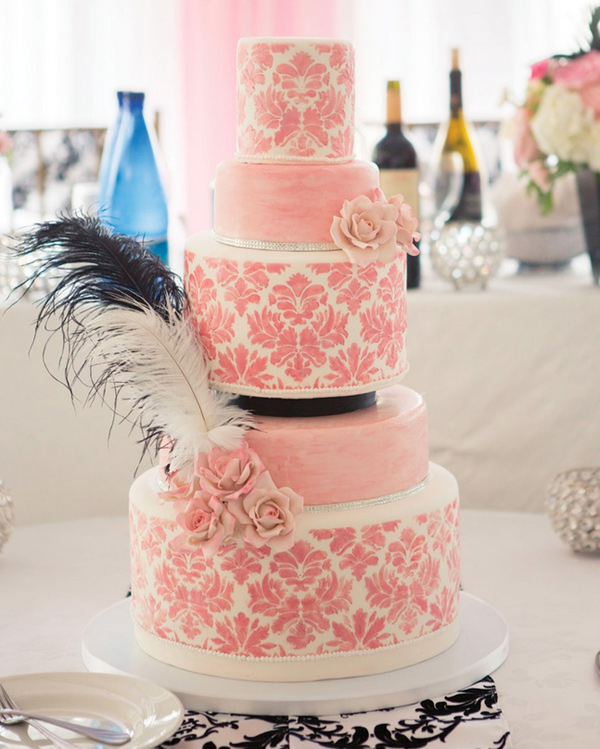 Pink White Wedding Cake with Stencil Pink White Wedding Cake with Stencil