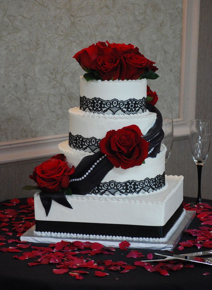Red and Black Wedding Cake with Roses Red and Black Wedding Cake with Roses