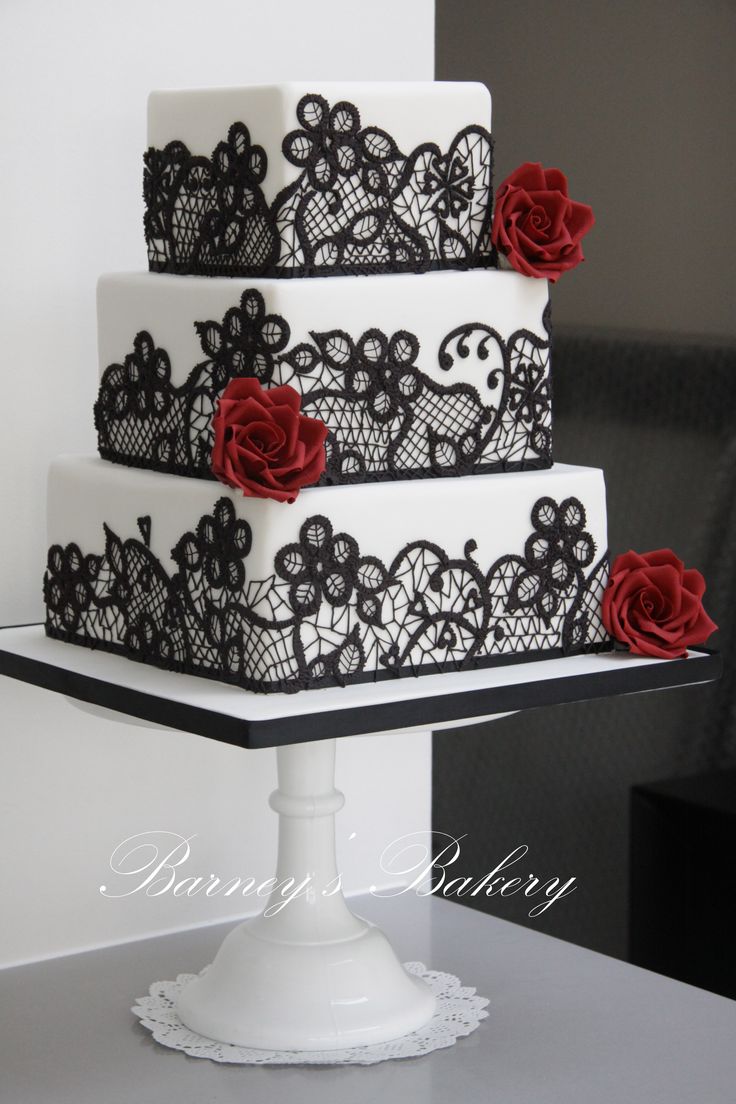Square Wedding Cake Red Black and White Square Wedding Cake Red Black and White