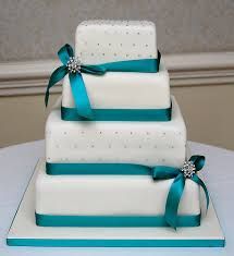 Teal and White Square Wedding Cakes Teal and White Square Wedding Cakes