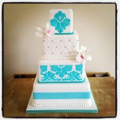 Teal Damask Wedding Cake Teal Damask Wedding Cake