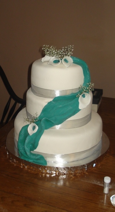Teal White and Silver Wedding Cake Teal White and Silver Wedding Cake