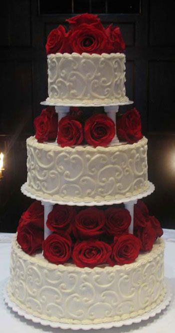 3 Tier Wedding Cake with Red Roses