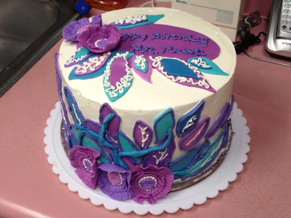 Blue and Purple Flower Birthday Cake