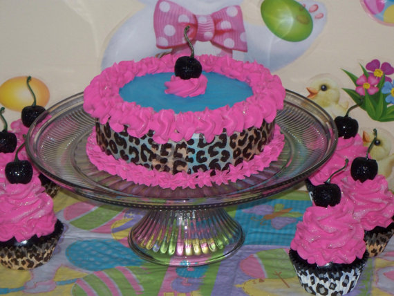 Hot Pink and Turquoise Birthday Cake