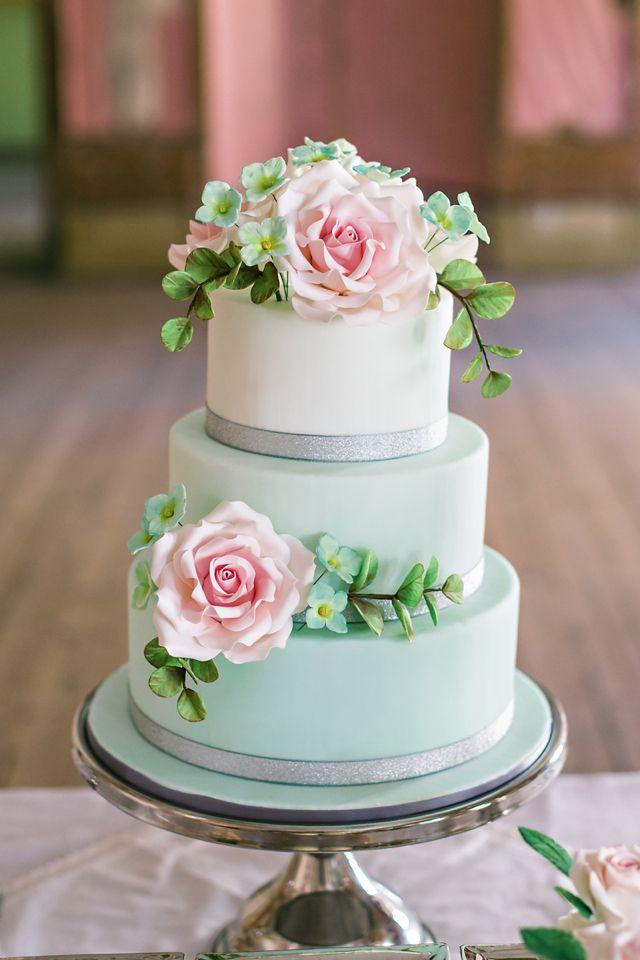 Pink and Mint Wedding Cake