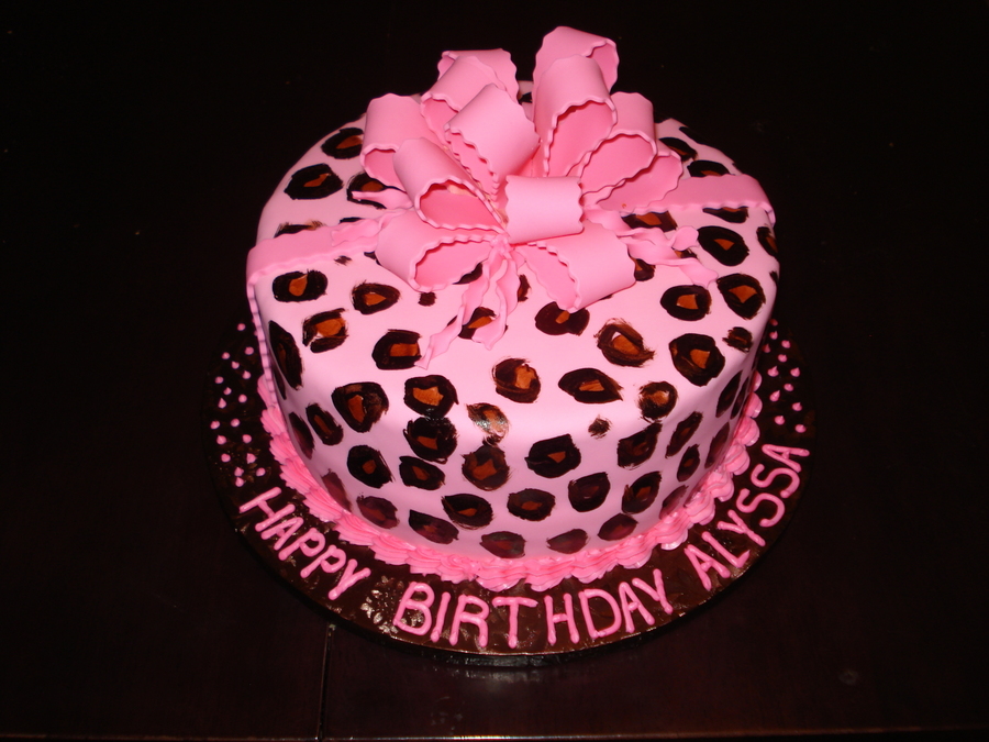 Pink Cheetah Print Birthday Cake