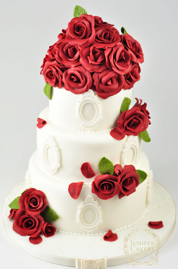 11 3 Tier Cakes Decorated With Red Roses Photo Red Rose Wedding