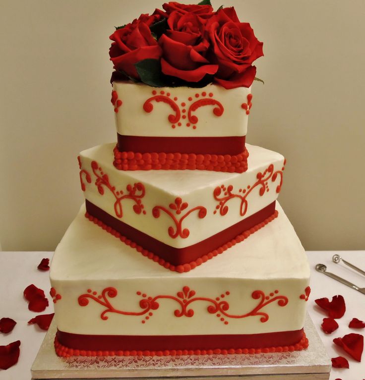 Square Wedding Cake with Red Roses