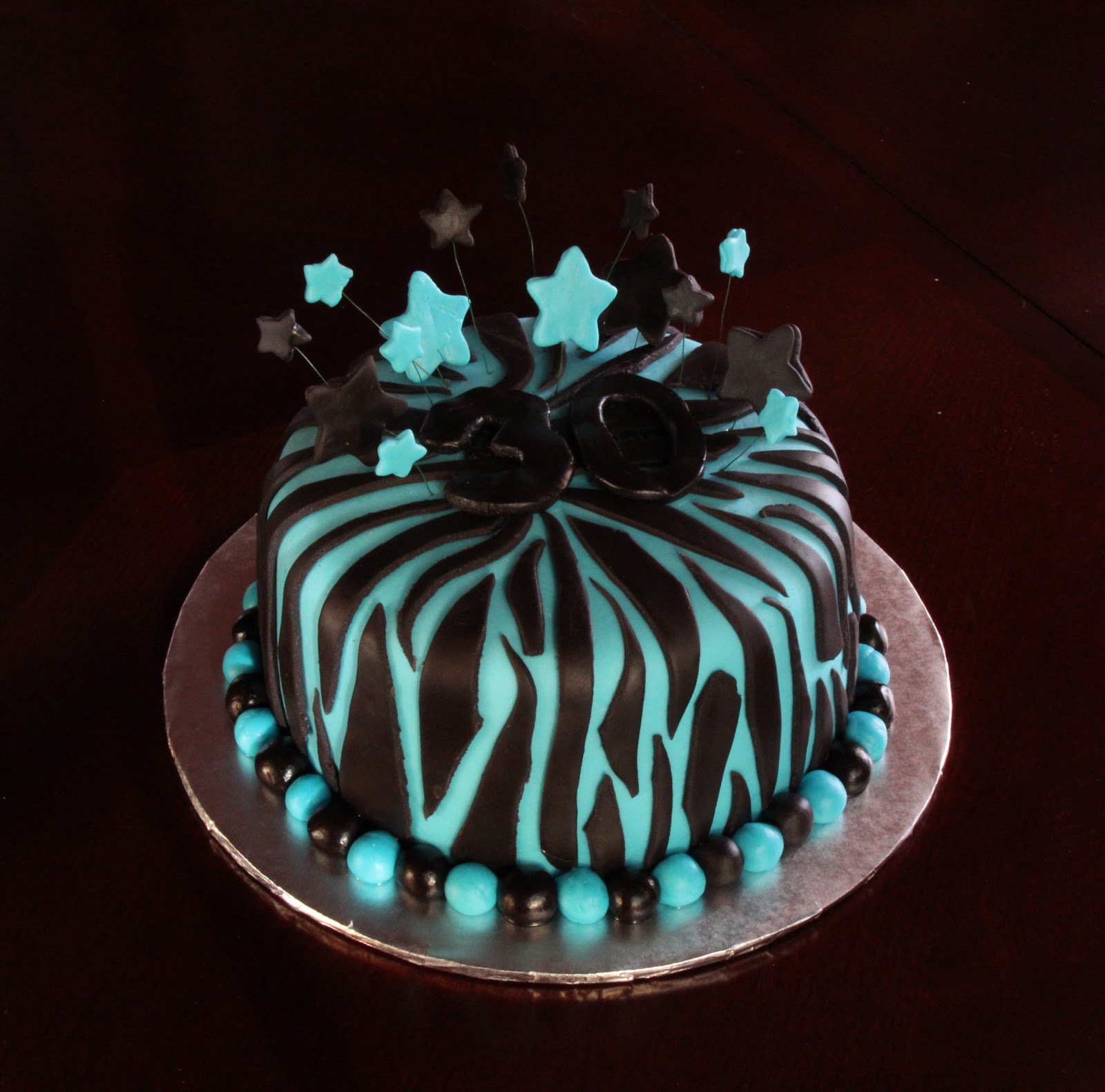 Turquoise and Black Zebra Print Cake