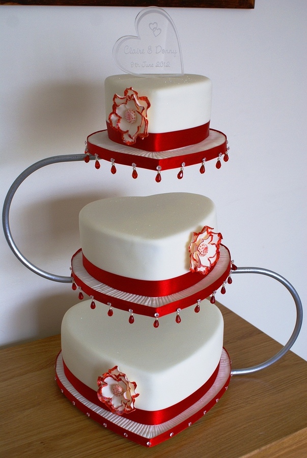 Wedding Cake with Red Hearts