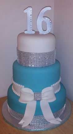 Blue and Silver Sweet 16 Cake Blue and Silver Sweet 16 Cake