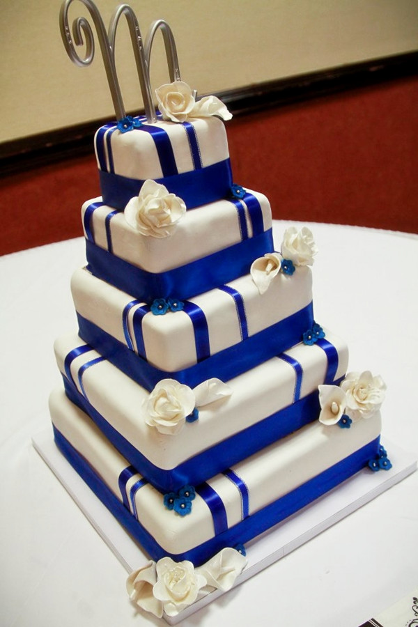 Royal Blue and White Wedding Cake