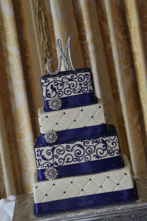 Royal Blue and White Wedding Cake