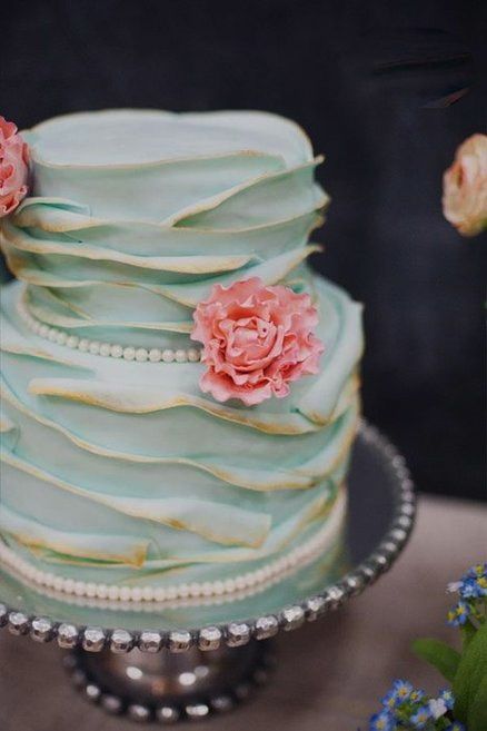Teal Wedding Cake with Flowers Teal Wedding Cake with Flowers