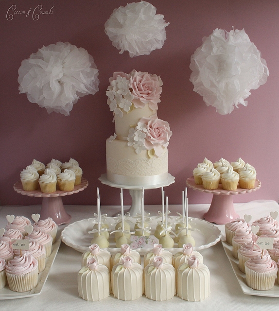 Wedding Cake and Cupcake Dessert Table