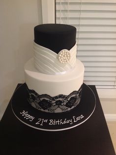 21st Birthday Cake Pink Black and White