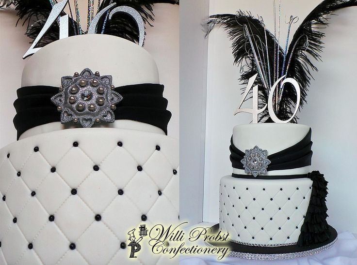 Black and White 40th Birthday Cake
