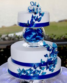 Blue Butterfly Wedding Cake